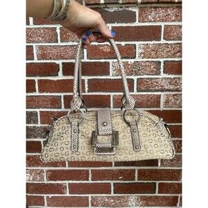 Y2K Guess Monogram Baguette Bag Beige Snakeskin Buckle Shoulder 2000s Purse VTG